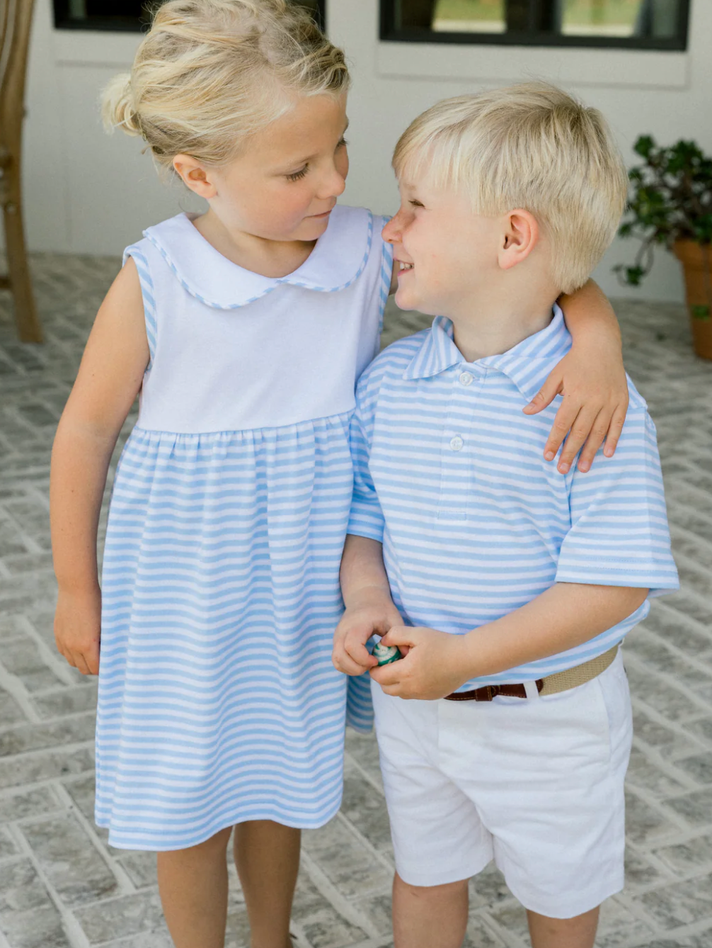 Henry Short Sleeve Stripe Polo- Blue/White