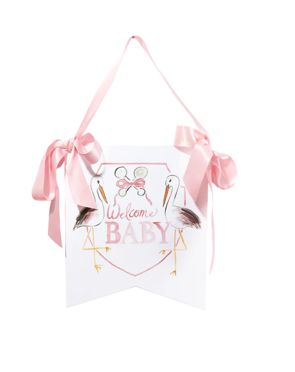"Welcome Baby" Stork Hanger - Pink