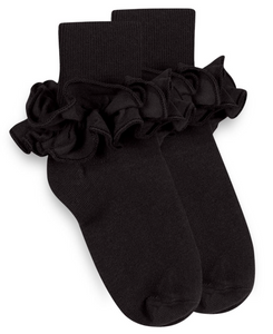 Black Misty Ruffle Lace Turn Cuff Socks