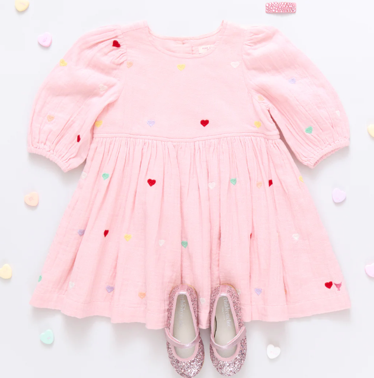 Girls Brooke Dress - Candy Heart Embroidery