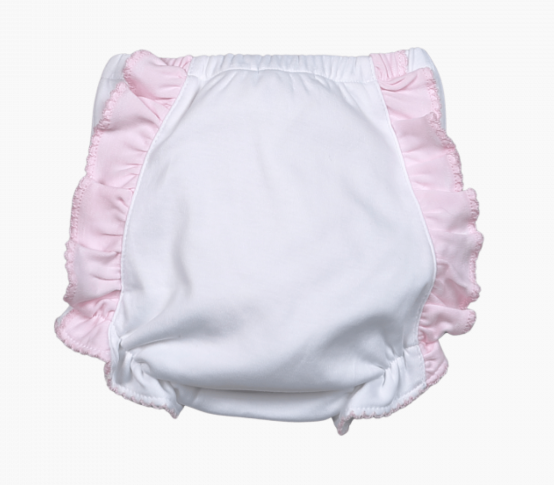 Pima Diaper Cover White/Pink Ruffle