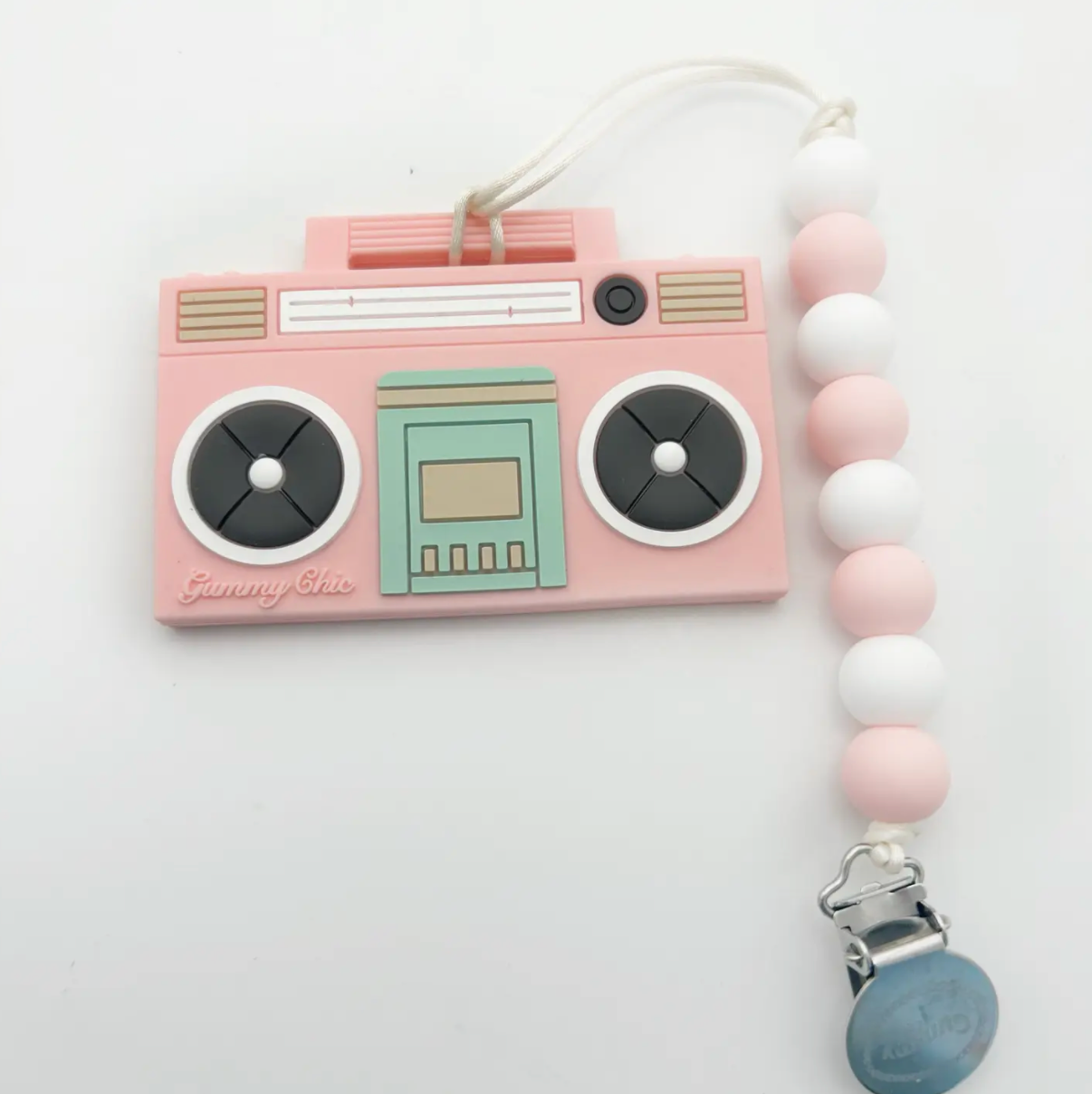 Light Pink Boom Box Teether with Clip