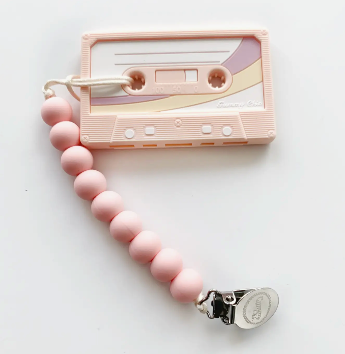 Pink Cassette Tape Teether with Clip