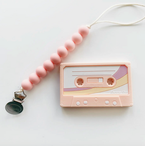 Pink Cassette Tape Teether with Clip