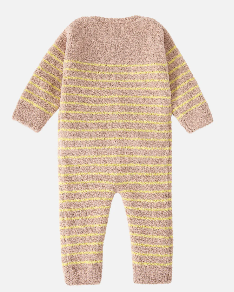 Pecan & Chartreuse Long Sleeve Striped Romper - Fuzzy