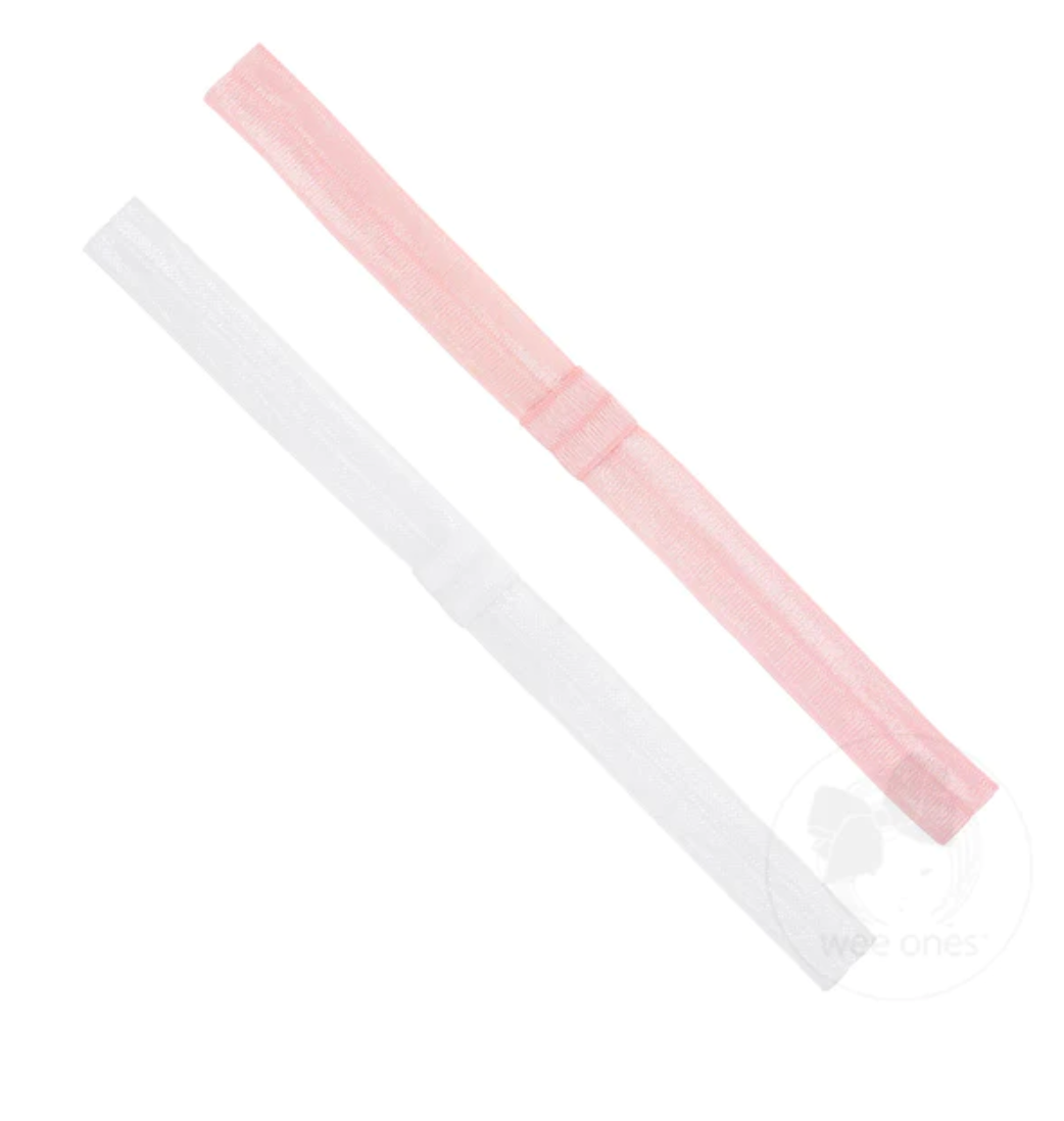 Light Pink Two Pack Narrow Stretch Add-A-Bow Baby Girl Headbands