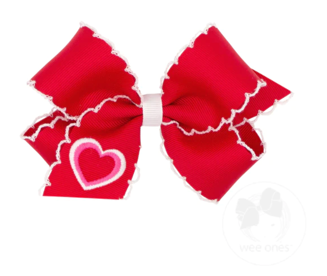 Medium Heart Embroidered with Moonstitch Edge Bow