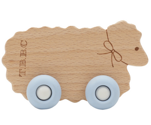 TBBC Sheep with Bow & Blue Wheels Teether