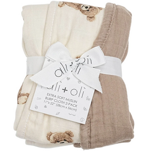 Bamboo Muslin Burp Cloth 2-Pack (Teddy/Taupe)