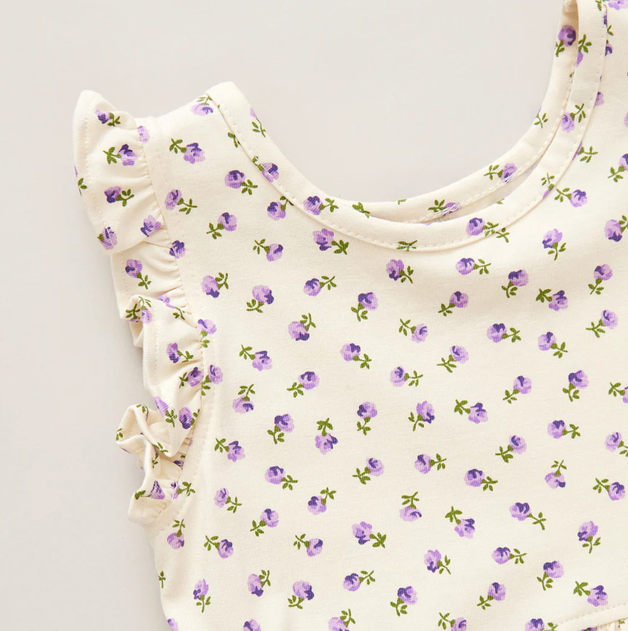 Girls Organic Kelsey Dress - Tiny Purple Roses
