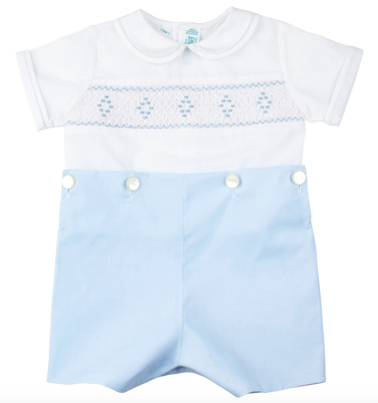 White/Blue Smocked Diamond Bobby Suit