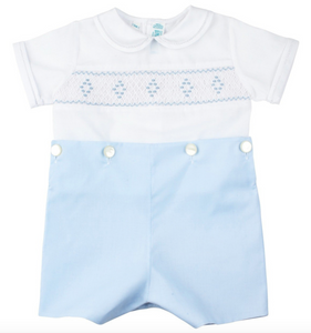 White/Blue Smocked Diamond Bobby Suit