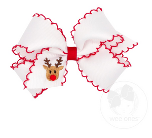 Medium Moonstitch Edge with Reindeer Embroidery Bow