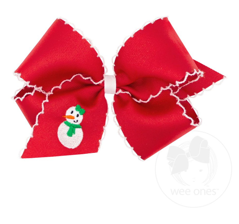 King Moonstitch Edge with Snowman Embroidery Bow