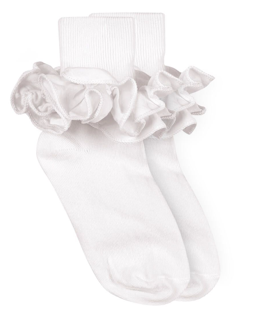 White Misty Ruffle Lace Turn Cuff Socks