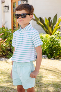 Prim & Proper Polo - Turks Teal Stripe