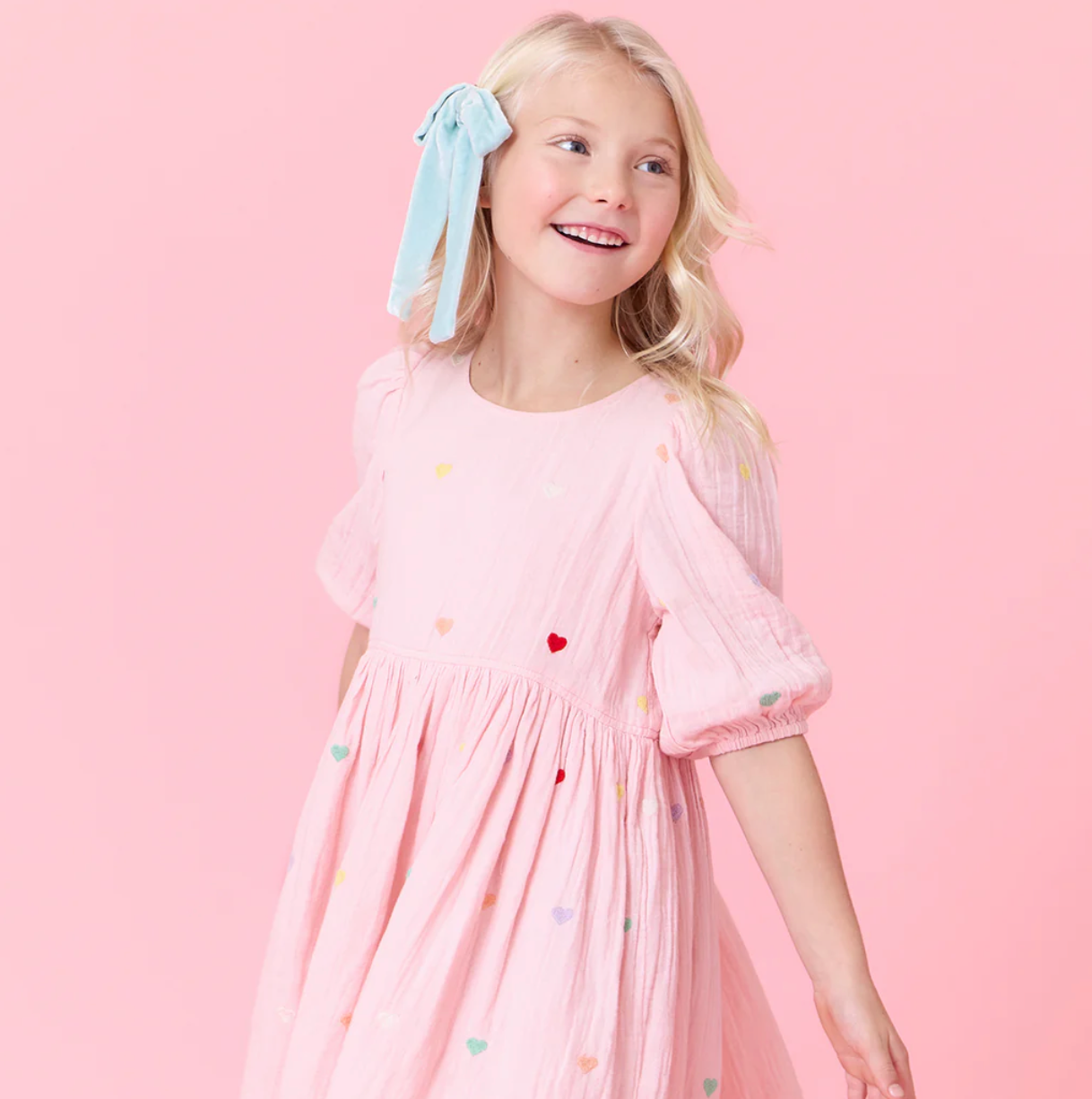 Girls Brooke Dress - Candy Heart Embroidery