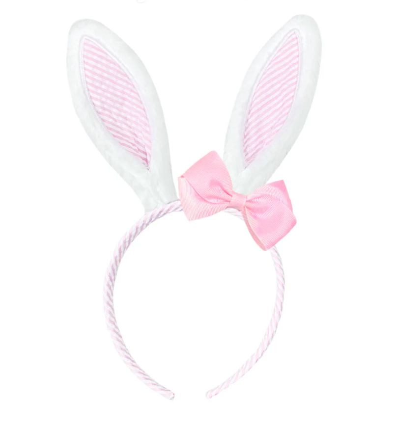 Pink Seersucker Bunny Ears with Bow