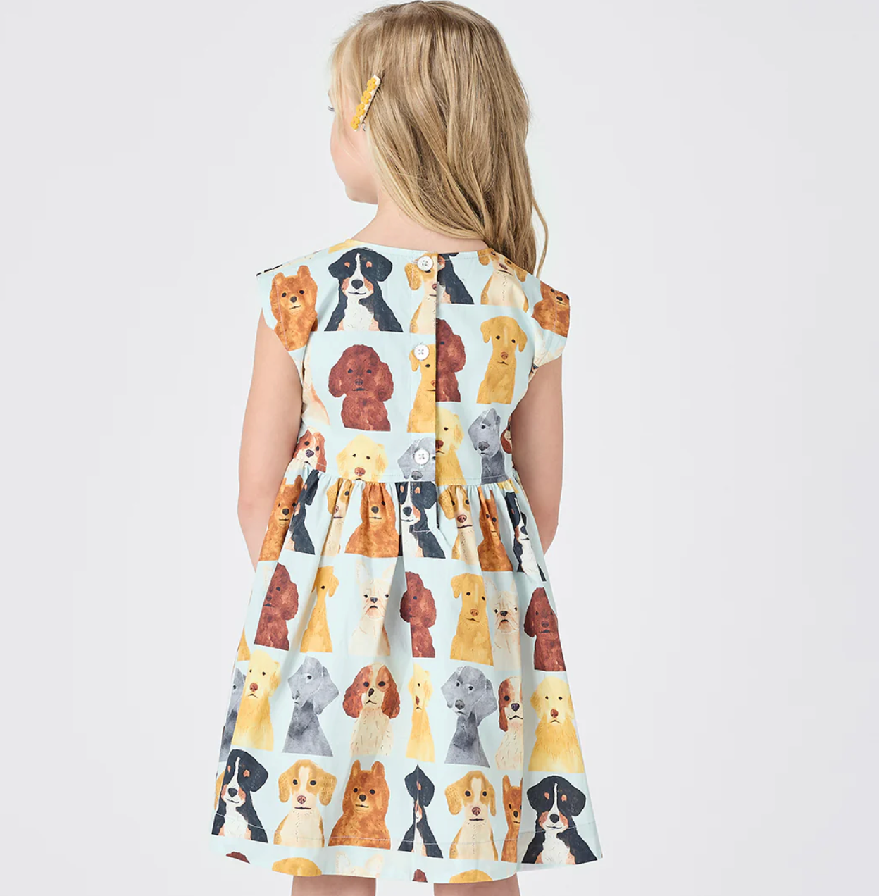 Girls Adaline Dress - Light Blue Watercolor Dogs