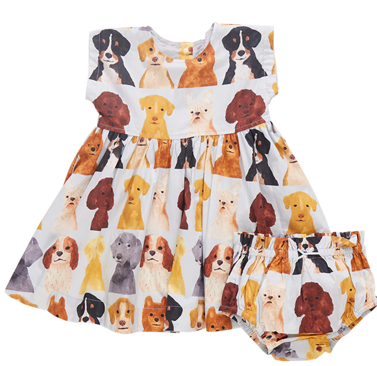 Baby Girls Adaline Dress Set - Light Blue Watercolor Dogs