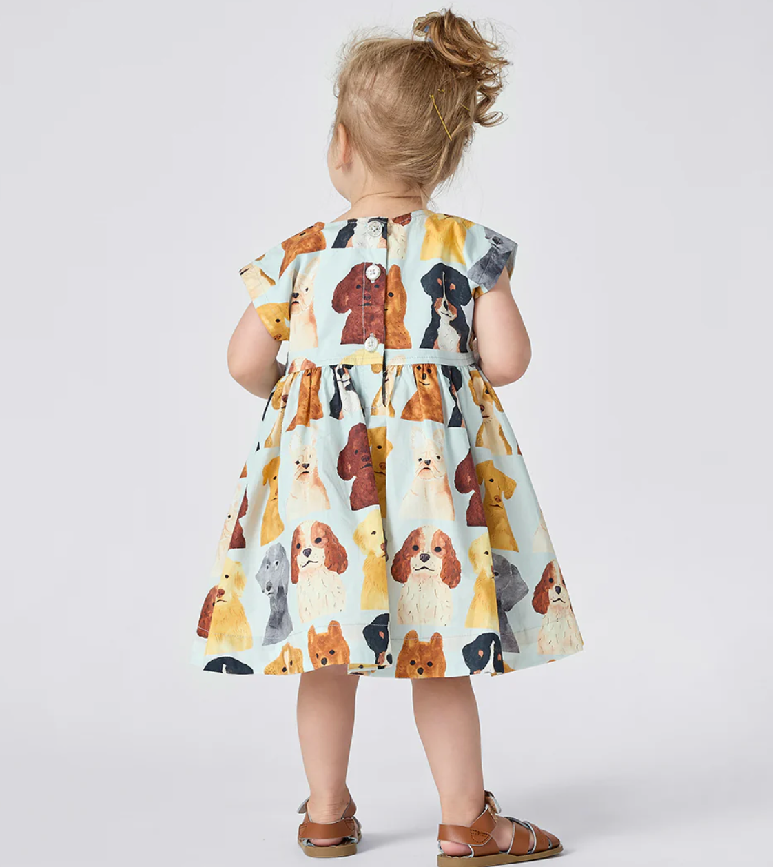 Baby Girls Adaline Dress Set - Light Blue Watercolor Dogs