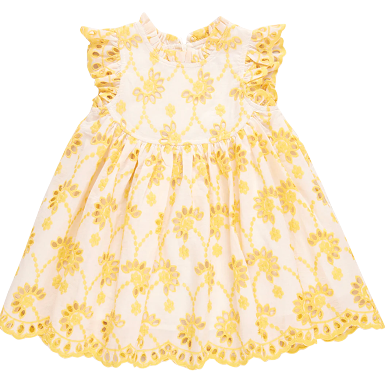 Girls Cynthia Dress - Bright Yellow Eyelet