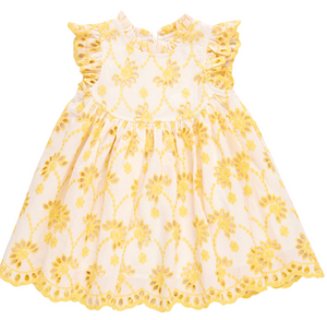 Girls Cynthia Dress - Bright Yellow Eyelet