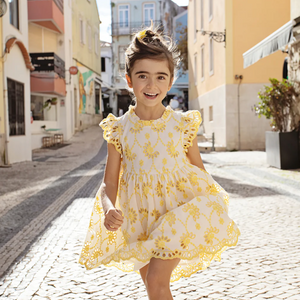 Girls Cynthia Dress - Bright Yellow Eyelet