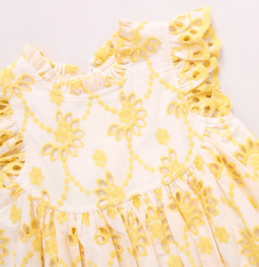 Girls Cynthia Dress - Bright Yellow Eyelet