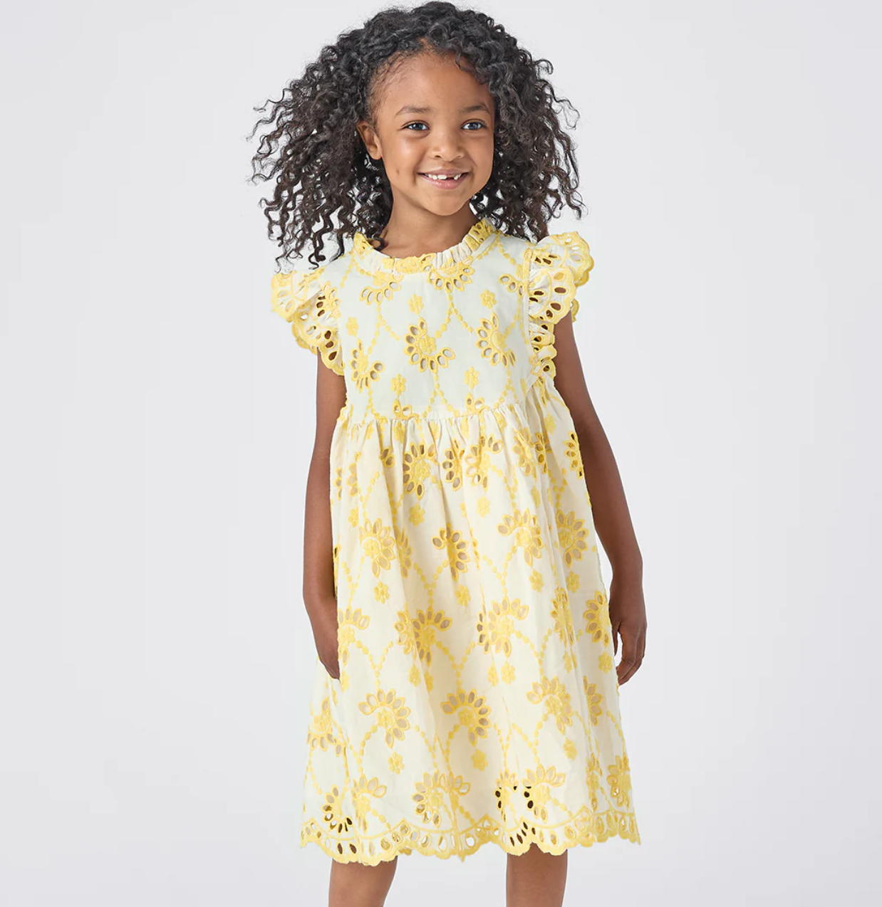 Girls Cynthia Dress - Bright Yellow Eyelet