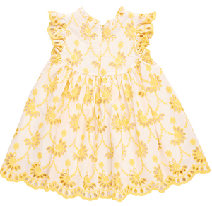 Girls Cynthia Dress - Bright Yellow Eyelet