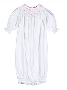White/Pink Smocked Pima Bishop Gown