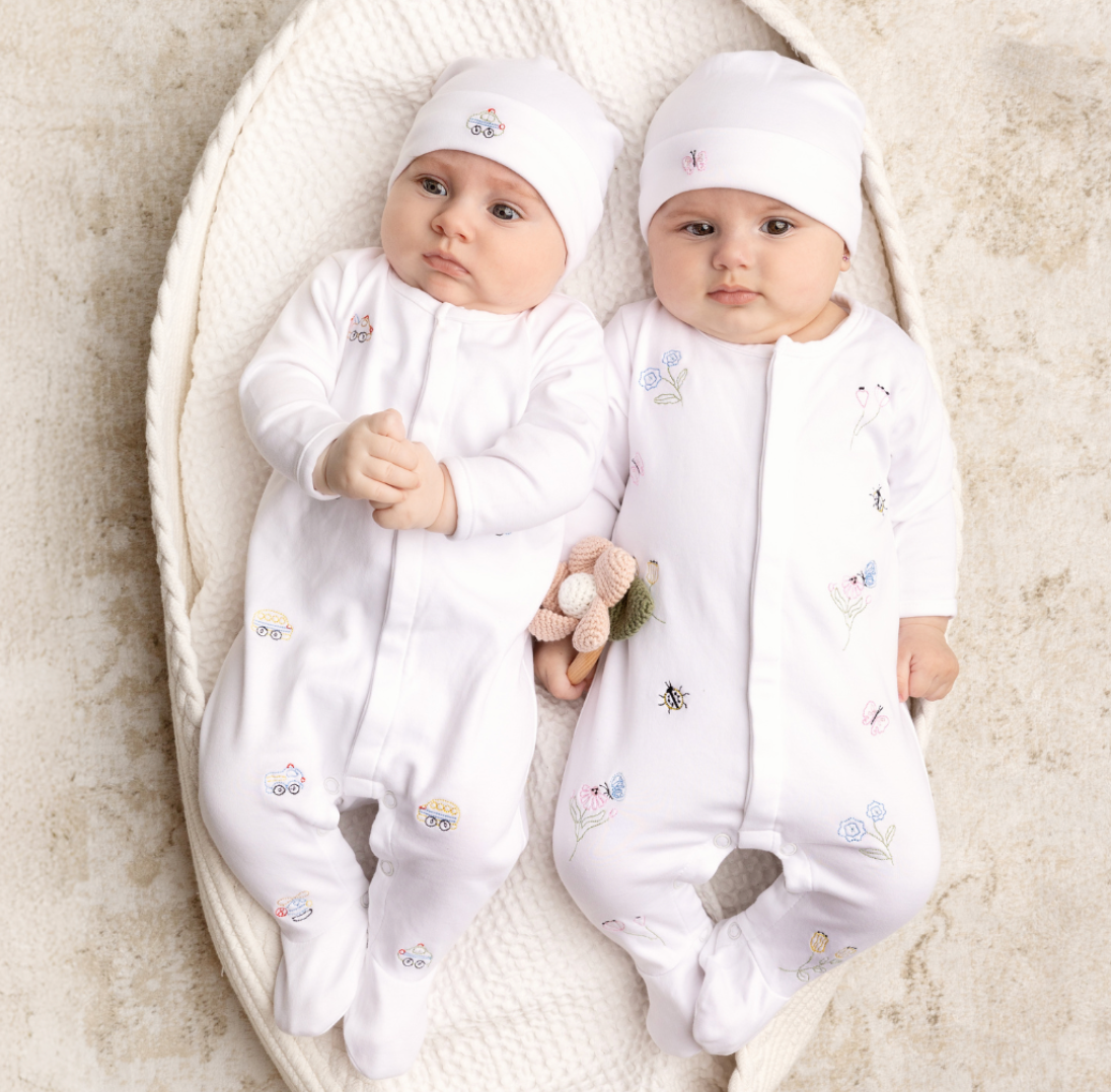 Garden Embroidered Cotton Romper W/Hat