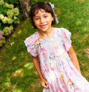 Girls Elsie Dress - Lavender Watercolor Bows