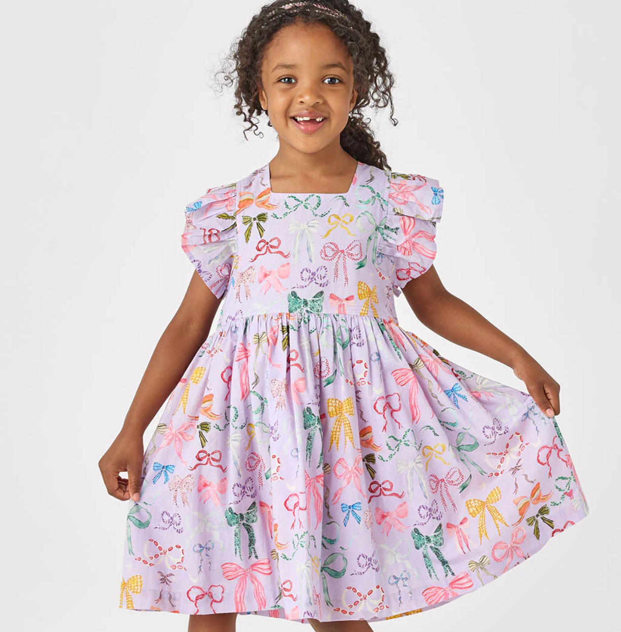 Girls Elsie Dress - Lavender Watercolor Bows