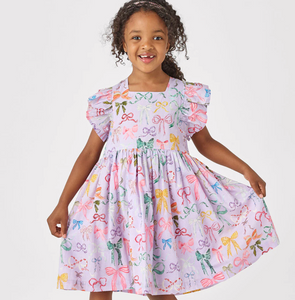 Girls Elsie Dress - Lavender Watercolor Bows