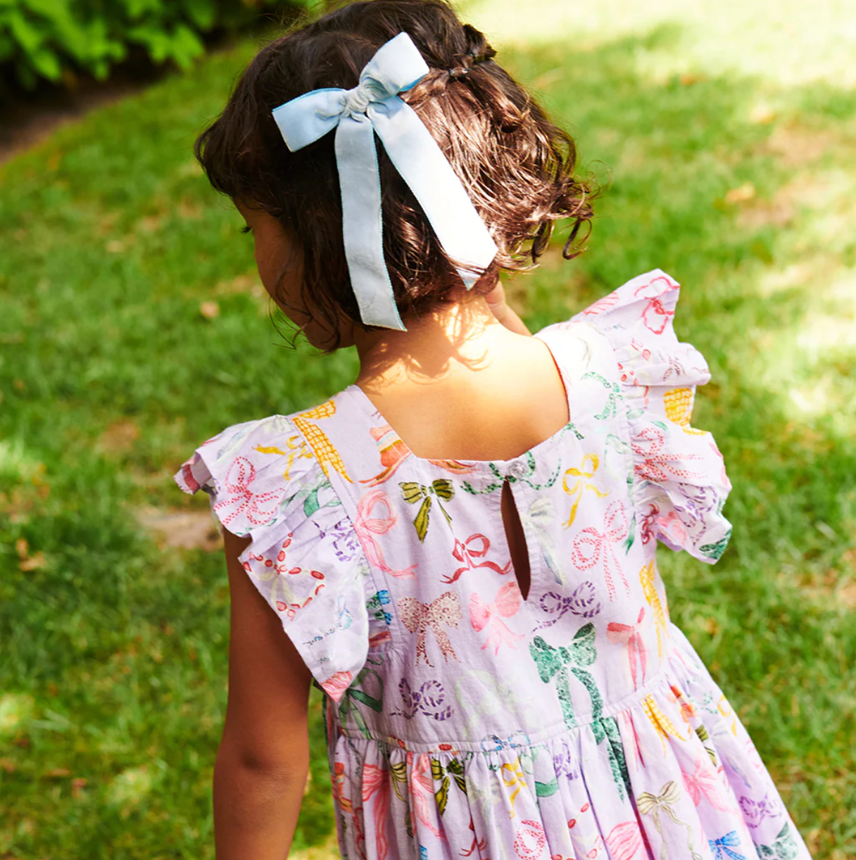 Girls Elsie Dress - Lavender Watercolor Bows