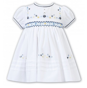 White & Blue Floral Smocked Dress