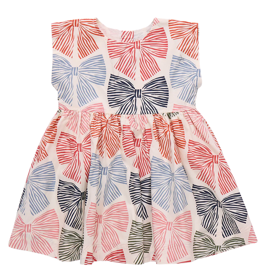 Girls Adaline Dress - Multi Striped Bows
