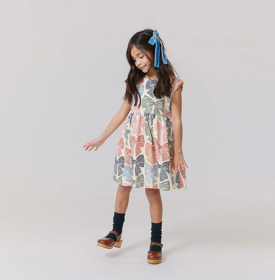 Girls Adaline Dress - Multi Striped Bows