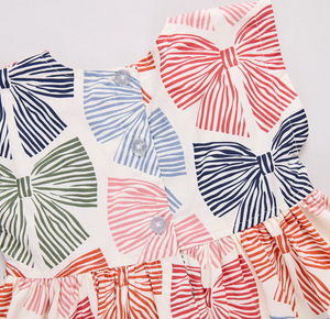 Girls Adaline Dress - Multi Striped Bows