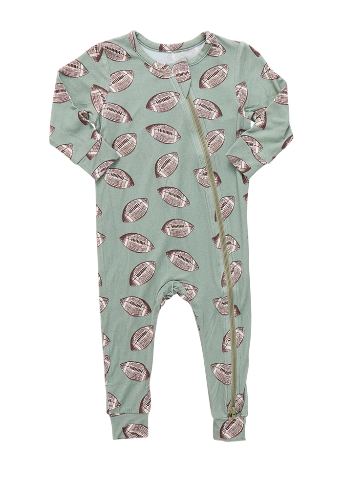 Baby Bamboo Romper - Green Flying Footballs