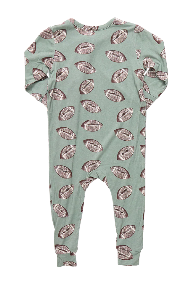 Baby Bamboo Romper - Green Flying Footballs