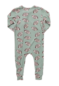 Baby Bamboo Romper - Green Flying Footballs