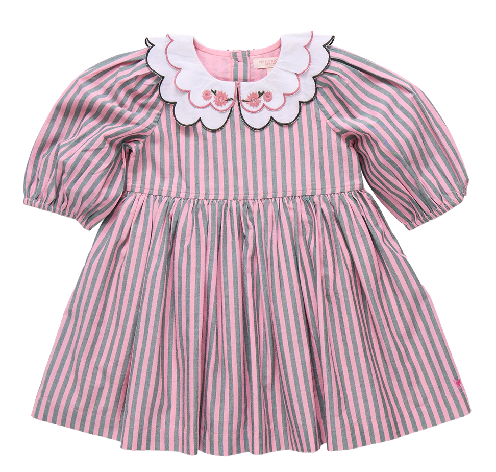 Girls Darcy Dress - Pink Green Stripe