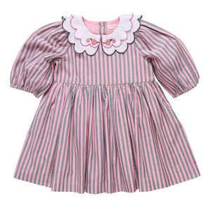 Girls Darcy Dress - Pink Green Stripe