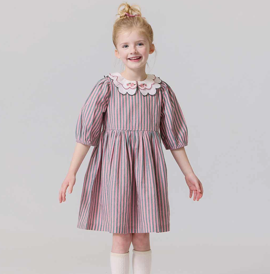 Girls Darcy Dress - Pink Green Stripe