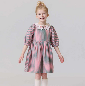 Girls Darcy Dress - Pink Green Stripe