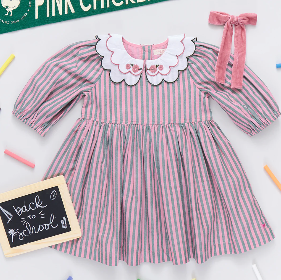 Girls Darcy Dress - Pink Green Stripe