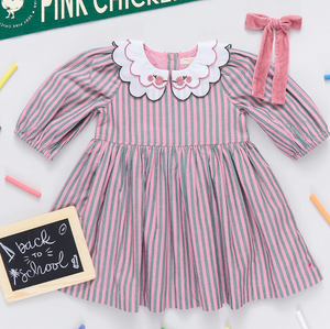 Girls Darcy Dress - Pink Green Stripe